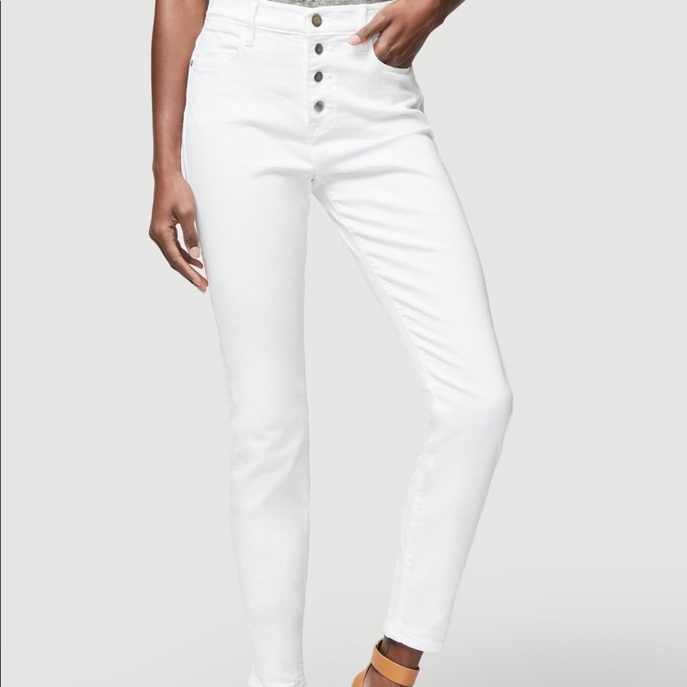Frame Le High Rise Skinny Button Exposed Fly (Blanc Street) White Jeans Denim 25